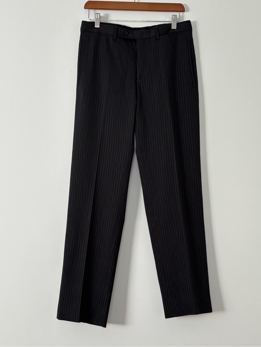 Prada Italy Mens Black Pinstripe Virgin Wool Trousers Dress Pants IT 46 / US 30
